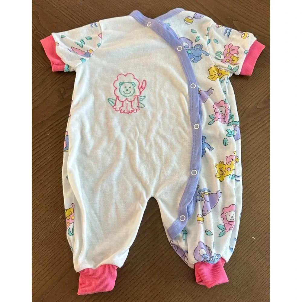 Vintage Baby Infant 0-3 months Pink Purple Sleeper 90's‎ Animals Lion Seals Zoo